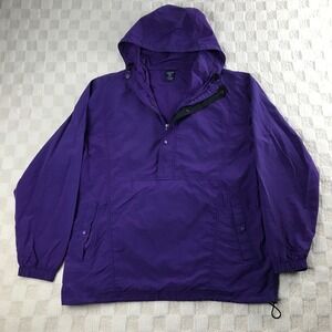 Vintage Lands End Jacket Mens Small Purple Pullover Hood Windbreaker Anorak 90s